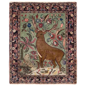 Bidjar 70x57 cm Handgeknüpfter Perserteppich Fine Orient Carpet Rug Neu Grün - Bild 1 von 7