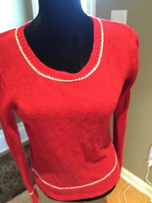 360Sweater Red with white 100% linen pullover sweater long sleeve scoop sz XS - Image 1 of 4