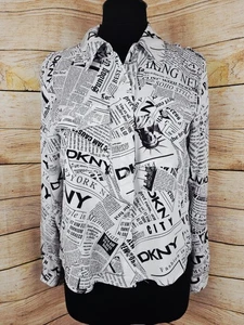 DKNY Jeans Newspaper Print Button Down Shirt Size Medium - Picture 1 of 5