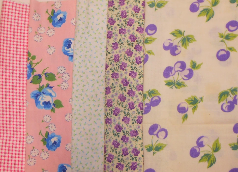 5 piezas de tela de saco de alimentación grande vintage de 10" x 10" en rosa púrpura pastel Foto 1 de 1