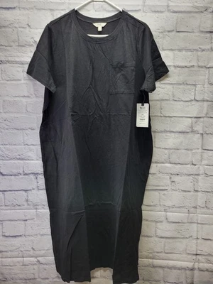Terra & Sky Women's Plus Size Cotton Pocket T-Shirt Dress Size 1X 16W-18W Black  - Image 1 of 4