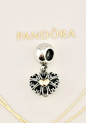 New Genuine Pandora Silver & 14K Gold Filled With Love Heart Dangle Charm 791274 - Image 1 of 4