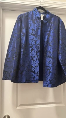 Chico's Open Front Blue Brocade Metallic L/Sleeve Jacket Blazer Sz 3 XL - Image 1 of 4