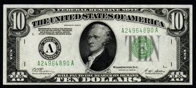 1928B $10 BOSTON GOLD DEMAND UNCIRCULATED Federal Reserve Note! - Image 1 of 2