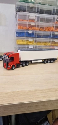 Lego city V8  6 wheel truck with side exhausts plus tri axl fridge trailer  L@@k - Image 1 of 4