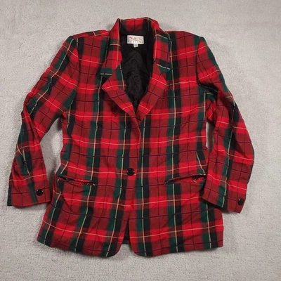 Vintage Talbots Blazer Womens 10P Plaid Wool Jacket Made USA Holiday 90s - Image 1 of 4