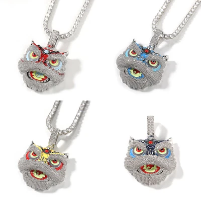 HipHop Paved Bling Iced LION Charm Pendant Necklace Chain Rapper Fashion Jewelry - Image 1 of 4