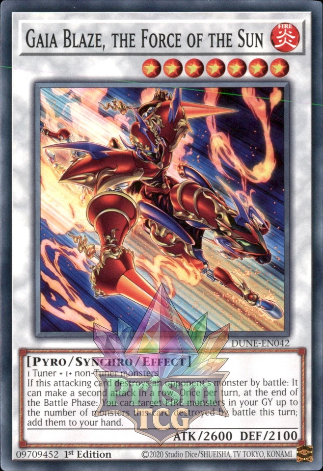 1st Ed Gaia Blaze, the Force of the Sun DUNE-EN042 Yugioh - Image 1 of 1