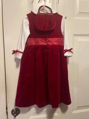 Vestido de terciopelo rojo hueco de 3 PIEZAS con botones, botones superiores a juego y cartera de terciopelo 5T Foto 1 de 3