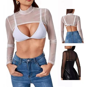 Summer Women's Ultrathin Long Sleeves Mesh Transparent Crop Top Blouse Tshirt - Picture 1 of 36