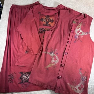 Blue Fish Damen 2 rote Vintage 3-teiliges Lagenlook Top Pullover Rock Set Bio Baumwolle - Bild 1 von 20