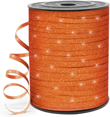 500 Yards 3/16" Glitter Curling Ribbon Orange, Balloon String Curly Ribbon 1 Rol - Image 1 of 4