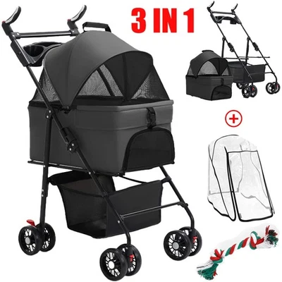 Pet Stroller Dog Cat Folding Pet Stroller Travel Cart Jogging Carrier Cover Tool - Image 1 of 4