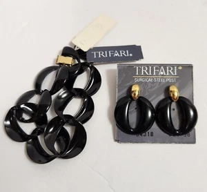 Vintage TRIFARI Set aus schwarzem Gliederarmband und durchbohrten Ohrringen - Sweet & Simple - Bild 1 von 4