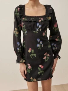 Minivestido manga larga REFORMATION Burke NIGHT BOOM para mujer talla 2 nuevo con etiquetas - Imagen 1 de 6
