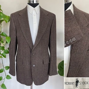Robert Stock Mens Two Button Blazer Blazer Tweed Wool Sport Coat Jacket Size 42L - Picture 1 of 10