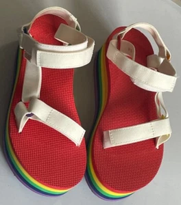 Teva Flatform White Rainbow Pride Platform Sandals Womens Sz 8-Worn Once 2.5” - Picture 1 of 14