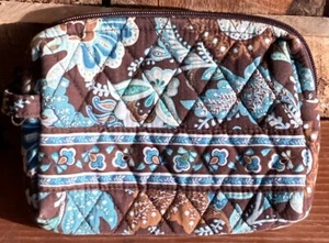 VERA BRADLEY Small COSMETIC Makeup Bag Floral Turquoise And Brown - Picture 1 of 8