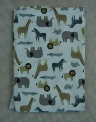Carter's Zoo Animals Baby Receiving Blanket Gray White Zebra Giraffe Lion Turtle - Image 1 of 4