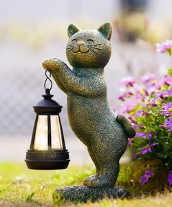 Solar Cat Outdoor Statues for Garden: outside Decor with Lantern Clearance for Y - Picture 1 of 8
