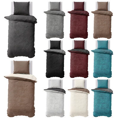 One-home Teddy Plüsch Bettwäsche 135x200 Cm Winter Uni Rosa Anthrazit Flausch Fleece