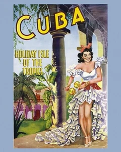 Cuba, Holiday Isle of the Tropics Vintage Travel Art Print Poster 16x20 Inches - Picture 1 of 1