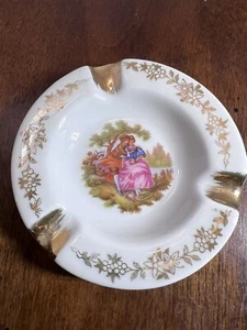 Vintage Limoges France Porcelain Ashtray Fragonard Courting Couple Gold - Picture 1 of 6
