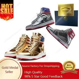 Trump Gold Silvery Sneakers 100% High Quality 2025 MAGA Never Surrender Shoes - Picture 1 of 26