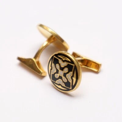 Gemelos de boda enchapados en oro negro esmalte blanco y negro caja de plata de ley 92,5 Foto 1 de 4