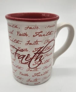 Gibson Everyday White “Faith” 14 oz Coffee Mug Tea Cup with Red Interior - Picture 1 of 6