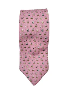 CHRIS & CRIS SAIL BOATS ON PINK HAND MADE SILK TIE 58" X 3.5" - Picture 1 of 6