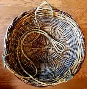 Large Hanging Basket Woven Wood Planter 17" Round - Picture 1 of 15