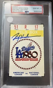 Rickey Henderson Signed 1980 All-Star Game Ticket Stub PSA GEM 10 (1st AS Game) - Picture 1 of 1