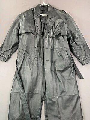 Gabardina larga Galería de cuero de colección para hombre de cuero negro con cinturón pecho 58 pulgadas Foto 1 de 4