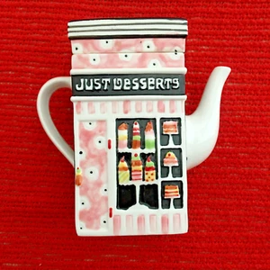 Ceramic Teapot “Just Desserts / Sweat Shop” 7" Tall - Picture 1 of 13