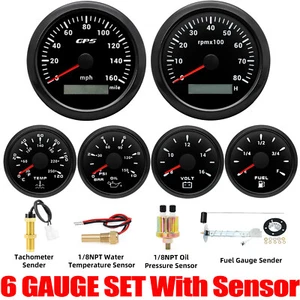 6 Gauge Set 85mm GPS Speedometer 0-160MPH&tTacho 0-8000RPM With Sensor For Boat  - Imagen 1 de 24