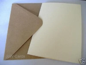 15 Cream A6 Cards & Ribbed Kraft Envelopes - Blanks - Card Making - Invitations - Picture 1 of 1