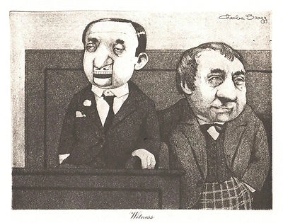 *Litografía Duotono Vintage Charles Bragg 1976 Grabado TESTIGO Abogado Tribunal Foto 1 de 2