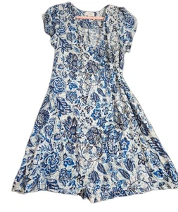 Velvet by Graham Spencer Navy Blue Wrap Floral Summer Knee Length Dress S NWOT - Picture 1 of 10