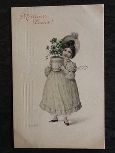 CP ILLUSTREE SIGNIERT KRATKI HÜBSCHES KLEINES MÄDCHEN MIT KLEEBLATTTÖPFEN - 99573 - Bild 1 von 2