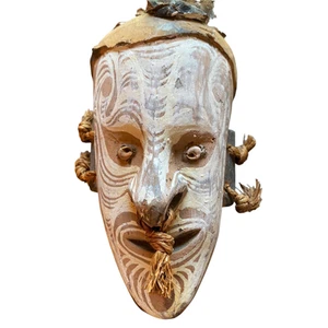 Primitive Tribal Mask Papua New Guinea Shells Hair Wood Vintage 9"x4" Decor - Picture 1 of 10