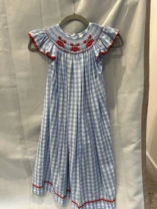 Dovie Jane Girls’ Gingham Lobster Smocked Dress Size 8 - Picture 1 of 5