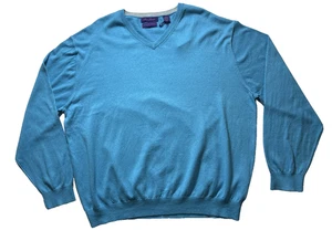 Alan Flusser Pullover Herren XXL Blau Baumwolle Kaschmir Seide V-Ausschnitt Neu mit Etikett Preppy - Bild 1 von 7