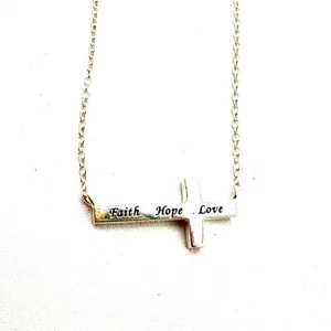 Sterling Silber Kreuz Halskette Glaube Hoffnung Liebe 18" verstellbar LA 925 signiert - Bild 1 von 11