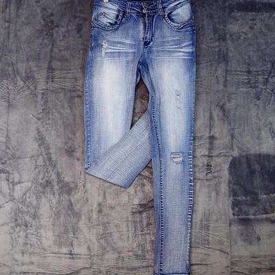 YMI Wanna Betta Butt Jeans Womens 7/28 Blue Mid Rise Skinny Distressed Stretch - Image 1 of 4