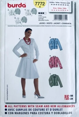 Burda Sewing Pattern 7772 | Misses Zip Front Jacket | Sizes 10 - 24 | UNCUT - Image 1 of 2