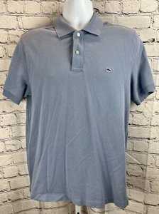 Vineyard Vines Polo Shirt Men's Blue Polyester Logo Solid Short Sleeves Collared - Picture 1 of 6