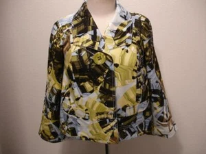 Womens 8P Ellen Tracy Abstract Colorful Jacket Blazer Cotton Stretch Black Green - Picture 1 of 15