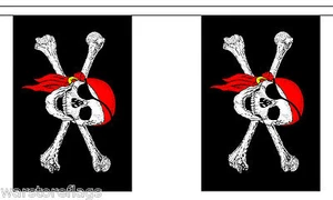PIRAT MIT BANDANA FAHNE 3 Meter 10 Flaggen PIRATEN JOLLY ROGER FLAG FAHNEN - Bild 1 von 1