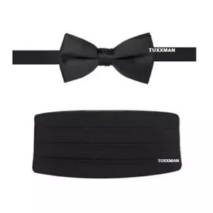 Neu schwarz Satin Cummerbund passende verstellbare Fliege Smoking Smoking Tuxxman - Bild 1 von 2